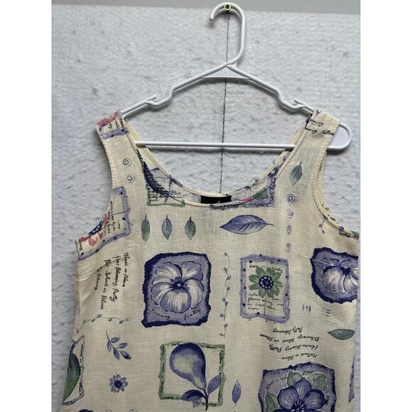 Vtg Positive Attitude 100% Linen Sleeveless Shift Dress Floral Botanical Print M - Picture 4 of 10